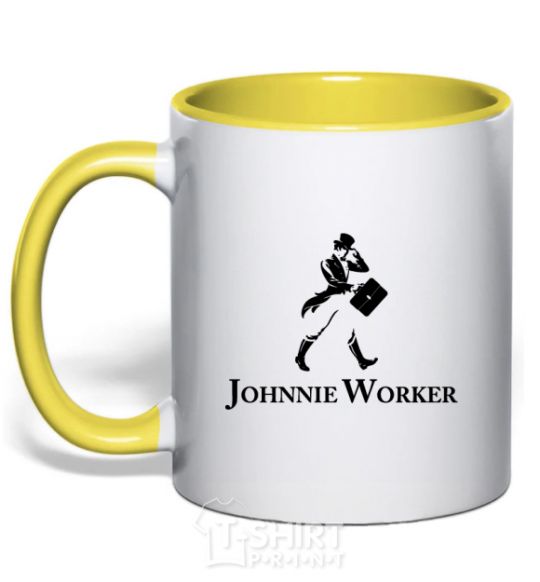 Mug with a colored handle Johnnie Worker yellow фото