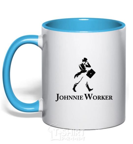 Mug with a colored handle Johnnie Worker sky-blue фото