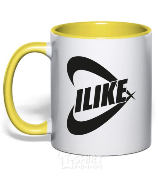 Mug with a colored handle I like yellow фото