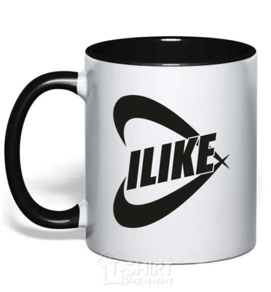 Mug with a colored handle I like black фото