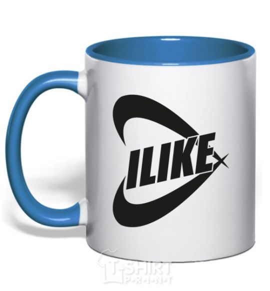 Mug with a colored handle I like royal-blue фото