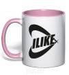 Mug with a colored handle I like light-pink фото
