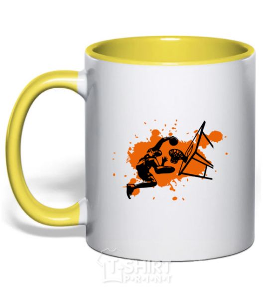Mug with a colored handle Basketball player splash yellow фото