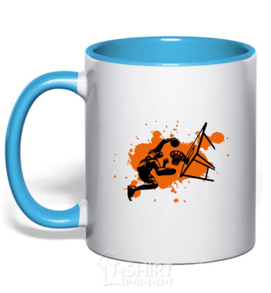 Mug with a colored handle Basketball player splash sky-blue фото