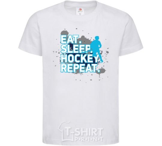 Детская футболка Eat sleep hockey repeat Белый фото