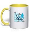 Mug with a colored handle Eat sleep hockey repeat yellow фото