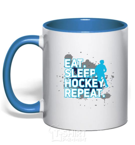 Mug with a colored handle Eat sleep hockey repeat royal-blue фото