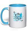 Mug with a colored handle Eat sleep hockey repeat sky-blue фото