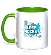 Mug with a colored handle Eat sleep hockey repeat kelly-green фото