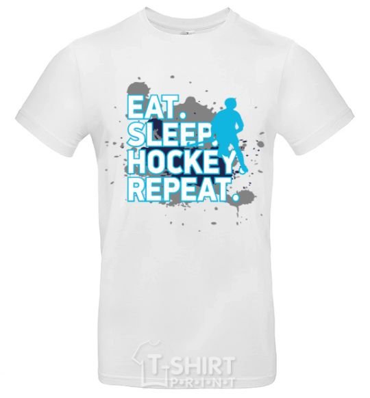 Men's T-Shirt Eat sleep hockey repeat White фото