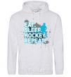 Мужская толстовка (худи) Eat sleep hockey repeat Серый меланж фото