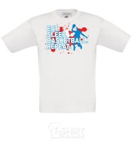 Kids T-shirt Eat sleep basketball repeat White фото