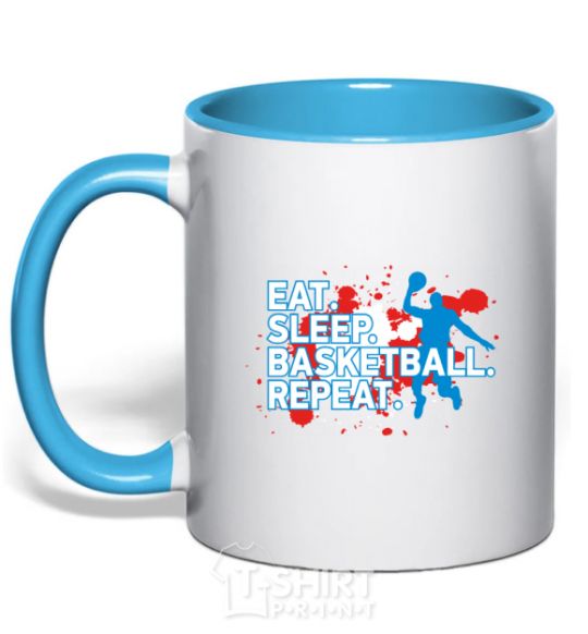 Mug with a colored handle Eat sleep basketball repeat sky-blue фото