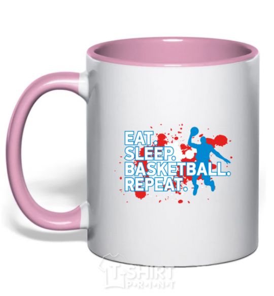 Mug with a colored handle Eat sleep basketball repeat light-pink фото
