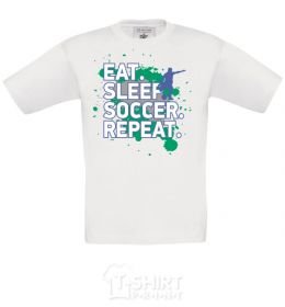 Kids T-shirt Eat sleep soccer repeat White фото