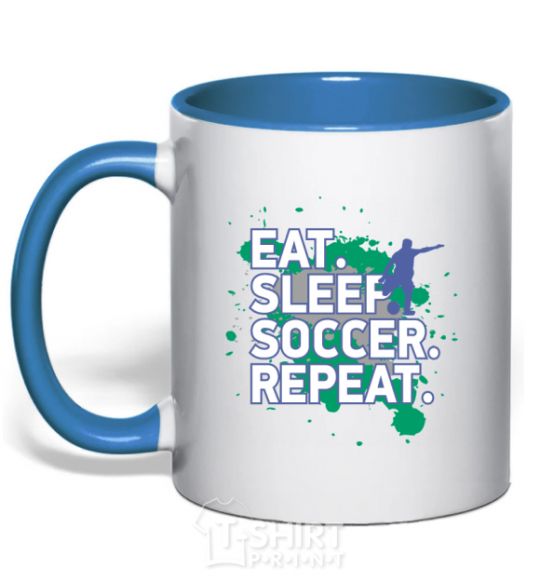 Mug with a colored handle Eat sleep soccer repeat royal-blue фото