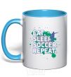 Mug with a colored handle Eat sleep soccer repeat sky-blue фото