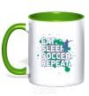 Mug with a colored handle Eat sleep soccer repeat kelly-green фото