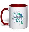 Чашка с цветной ручкой Eat sleep soccer repeat Красный фото