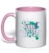 Mug with a colored handle Eat sleep soccer repeat light-pink фото