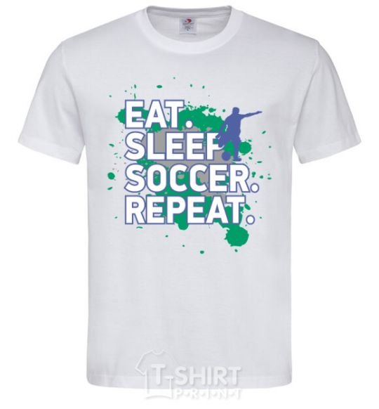 Мужская футболка Eat sleep soccer repeat Белый фото
