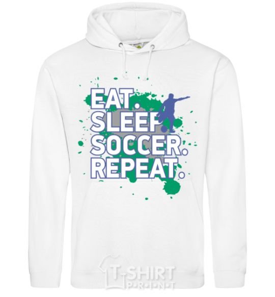 Men`s hoodie Eat sleep soccer repeat White фото