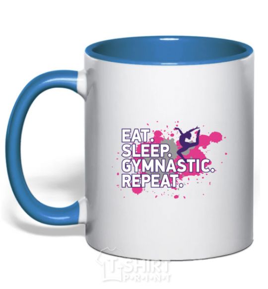 Mug with a colored handle Eat sleep gymnastic repeat royal-blue фото