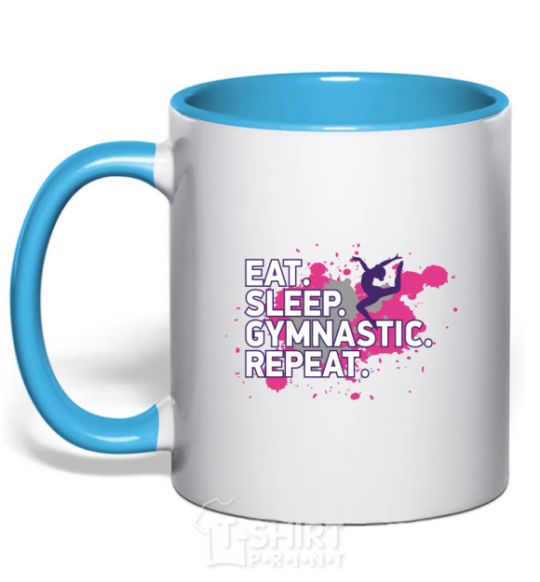 Mug with a colored handle Eat sleep gymnastic repeat sky-blue фото