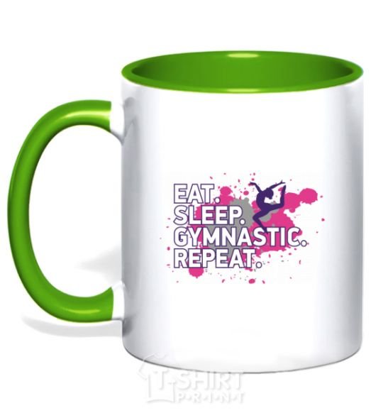 Mug with a colored handle Eat sleep gymnastic repeat kelly-green фото