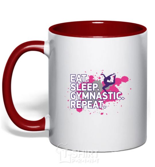 Mug with a colored handle Eat sleep gymnastic repeat red фото