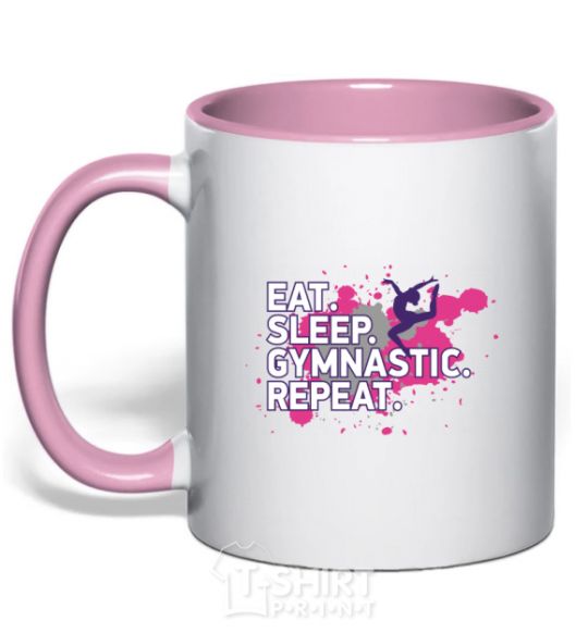 Mug with a colored handle Eat sleep gymnastic repeat light-pink фото