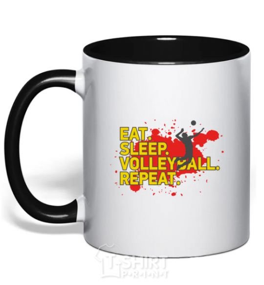 Mug with a colored handle Eat sleep volleyball repeat black фото