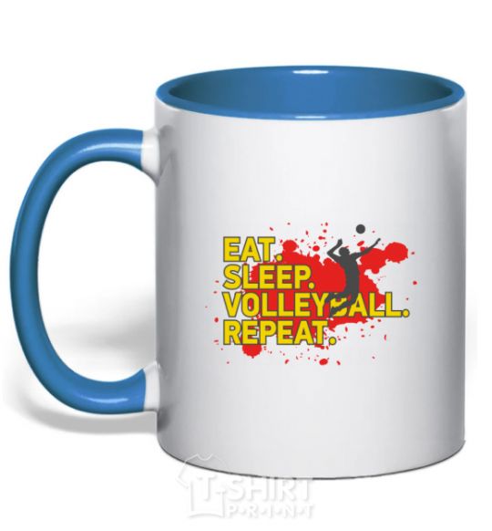 Mug with a colored handle Eat sleep volleyball repeat royal-blue фото
