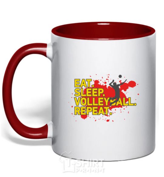 Mug with a colored handle Eat sleep volleyball repeat red фото