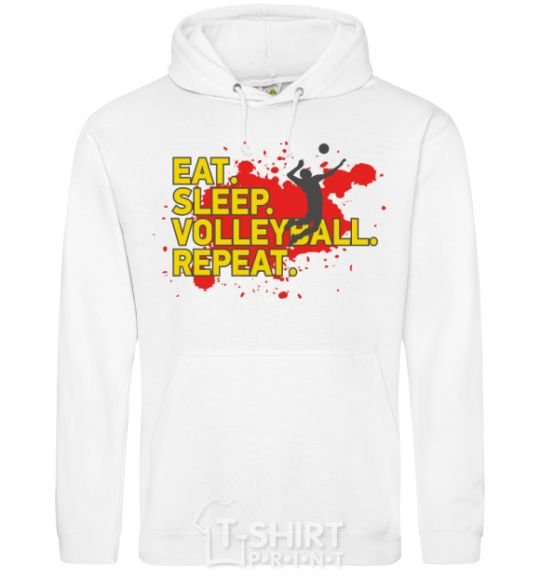 Men`s hoodie Eat sleep volleyball repeat White фото