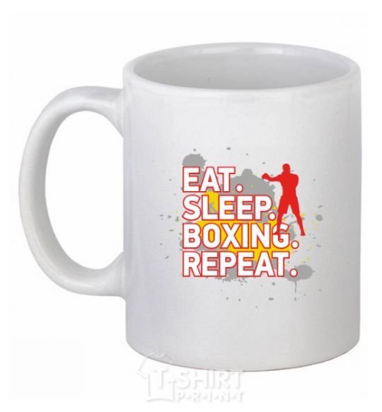 Чашка керамическая Eat sleep boxing repeat Белый фото