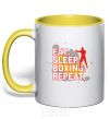 Mug with a colored handle Eat sleep boxing repeat yellow фото