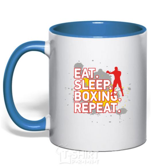Mug with a colored handle Eat sleep boxing repeat royal-blue фото