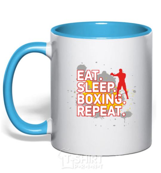 Mug with a colored handle Eat sleep boxing repeat sky-blue фото