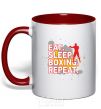 Mug with a colored handle Eat sleep boxing repeat red фото