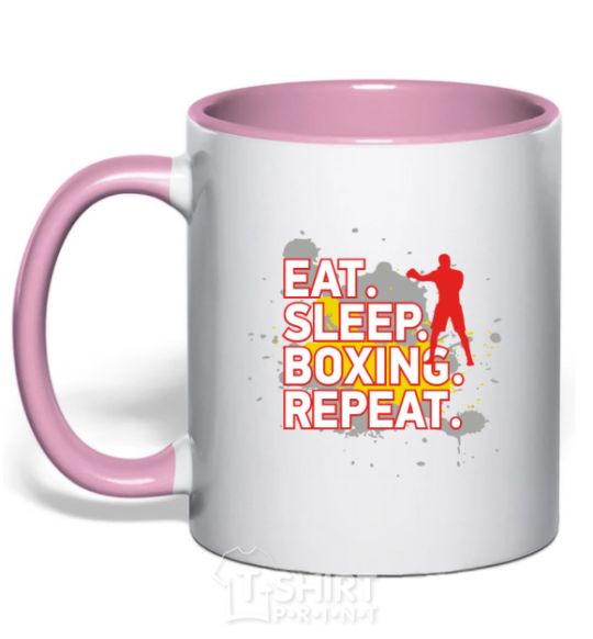 Mug with a colored handle Eat sleep boxing repeat light-pink фото