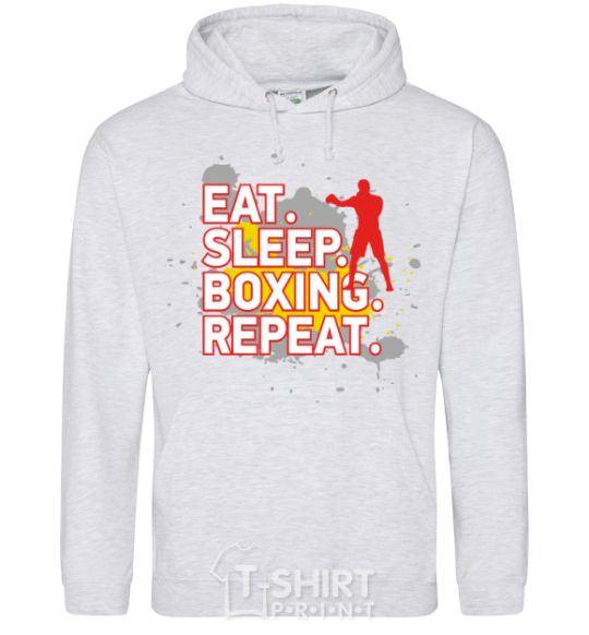 Men`s hoodie Eat sleep boxing repeat sport-grey фото