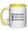 Mug with a colored handle Squats bench press deadlift yellow фото