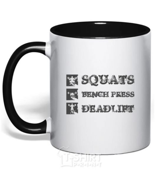Mug with a colored handle Squats bench press deadlift black фото