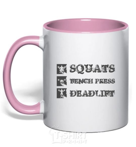 Mug with a colored handle Squats bench press deadlift light-pink фото