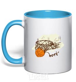 Mug with a colored handle Basketball best sky-blue фото