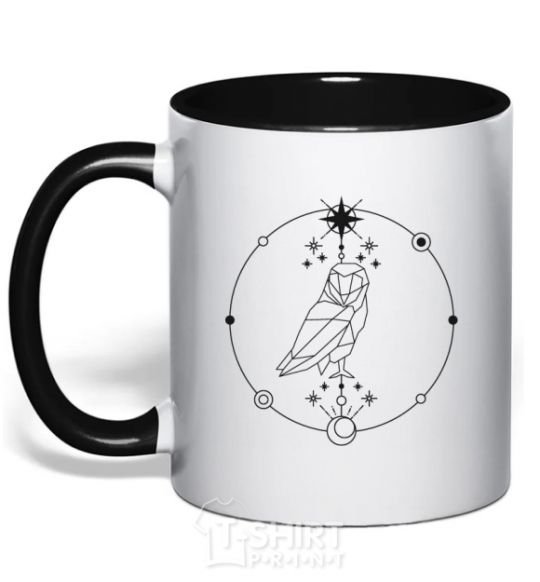 Mug with a colored handle Owl geometry black фото