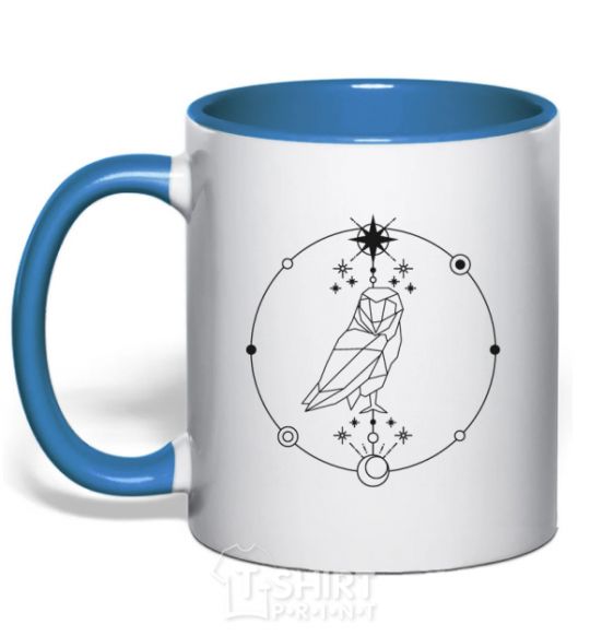 Mug with a colored handle Owl geometry royal-blue фото