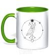 Mug with a colored handle Owl geometry kelly-green фото