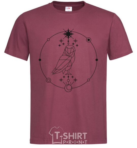 Men's T-Shirt Owl geometry burgundy фото